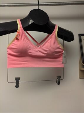 SO Junior Medium Bright Coral Yellow Strappy V Neck Removable Padded Bralette